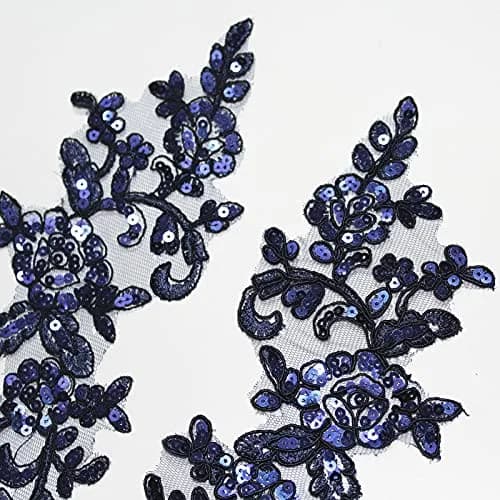 SUNMOVE Navy Sequin Lace Applique Pair 25cm x 10cm (9.84" x 3.93") | Bridal DIY Craft Embellishment thumbnail 6