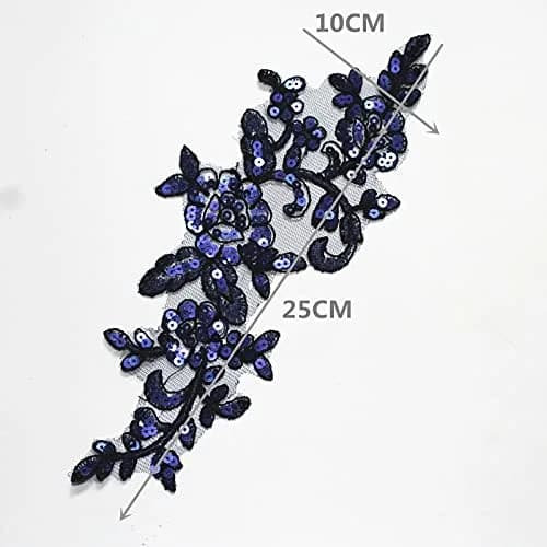 SUNMOVE Navy Sequin Lace Applique Pair 25cm x 10cm (9.84" x 3.93") | Bridal DIY Craft Embellishment thumbnail 2