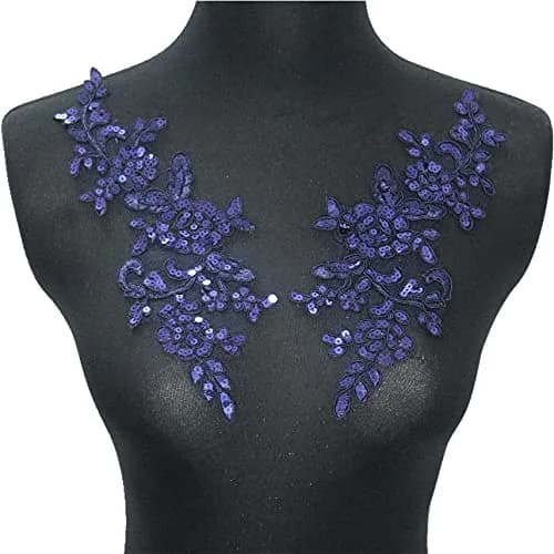 SUNMOVE Navy Sequin Lace Applique Pair 25cm x 10cm (9.84" x 3.93") | Bridal DIY Craft Embellishment thumbnail 3