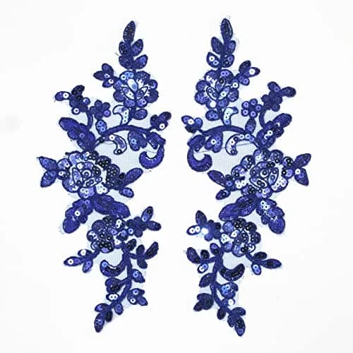 SUNMOVE Blue Embroidery Sequin Lace Applique 25cm x 10cm | Bridal & Party Dress Embellishment thumbnail 1