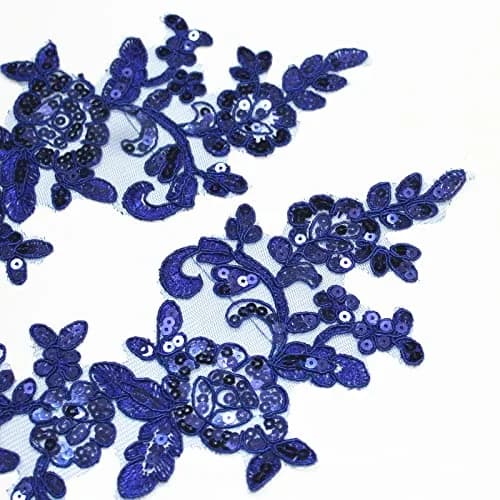 SUNMOVE Blue Embroidery Sequin Lace Applique 25cm x 10cm | Bridal & Party Dress Embellishment thumbnail 3