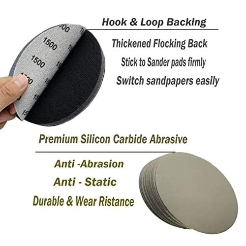 AutKerige 6 Inch 1500 Grit Wet Dry Sandpaper | Hook & Loop Discs for Auto & Home Use thumbnail 4