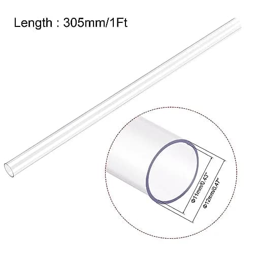 uxcell Rigid Clear Polycarbonate Tubing 11mm ID x 12mm OD x 30.5cm (1Ft) | Durable, High Transparency thumbnail 2