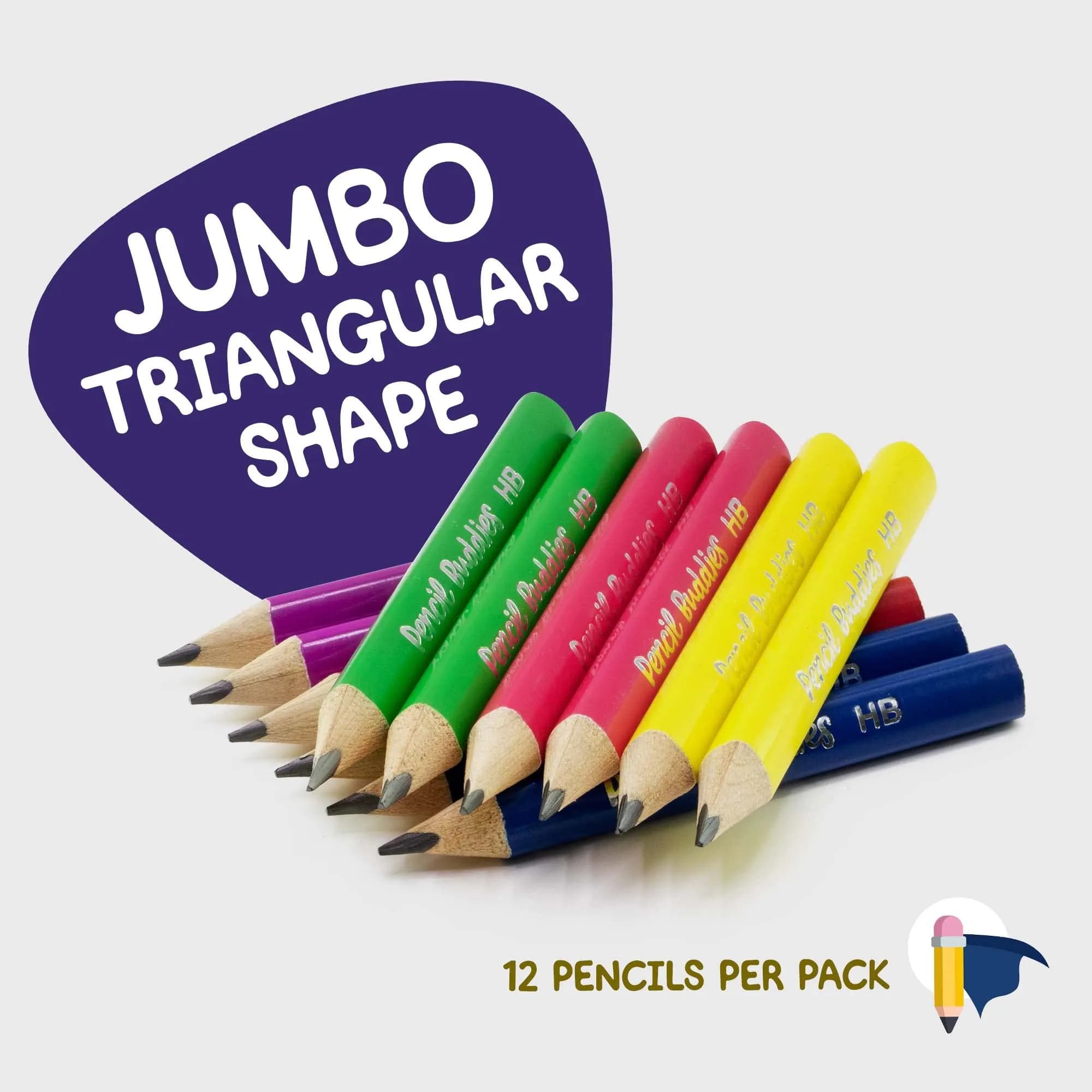 Pencil Buddies Natural Wood Short Jumbo Pencils, 10 Piece Set, 5mm Unbreakable 2B Lead - view 2