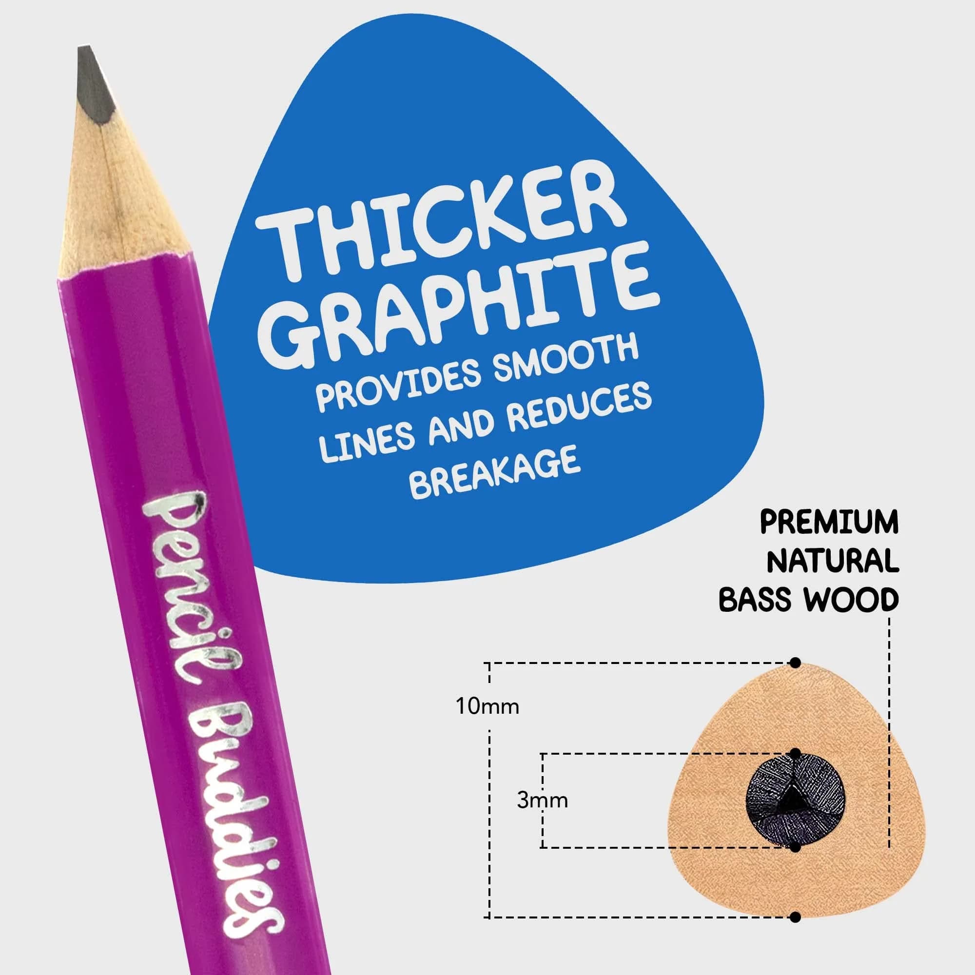 Pencil Buddies Natural Wood Short Jumbo Pencils, 10 Piece Set, 5mm Unbreakable 2B Lead - view 4