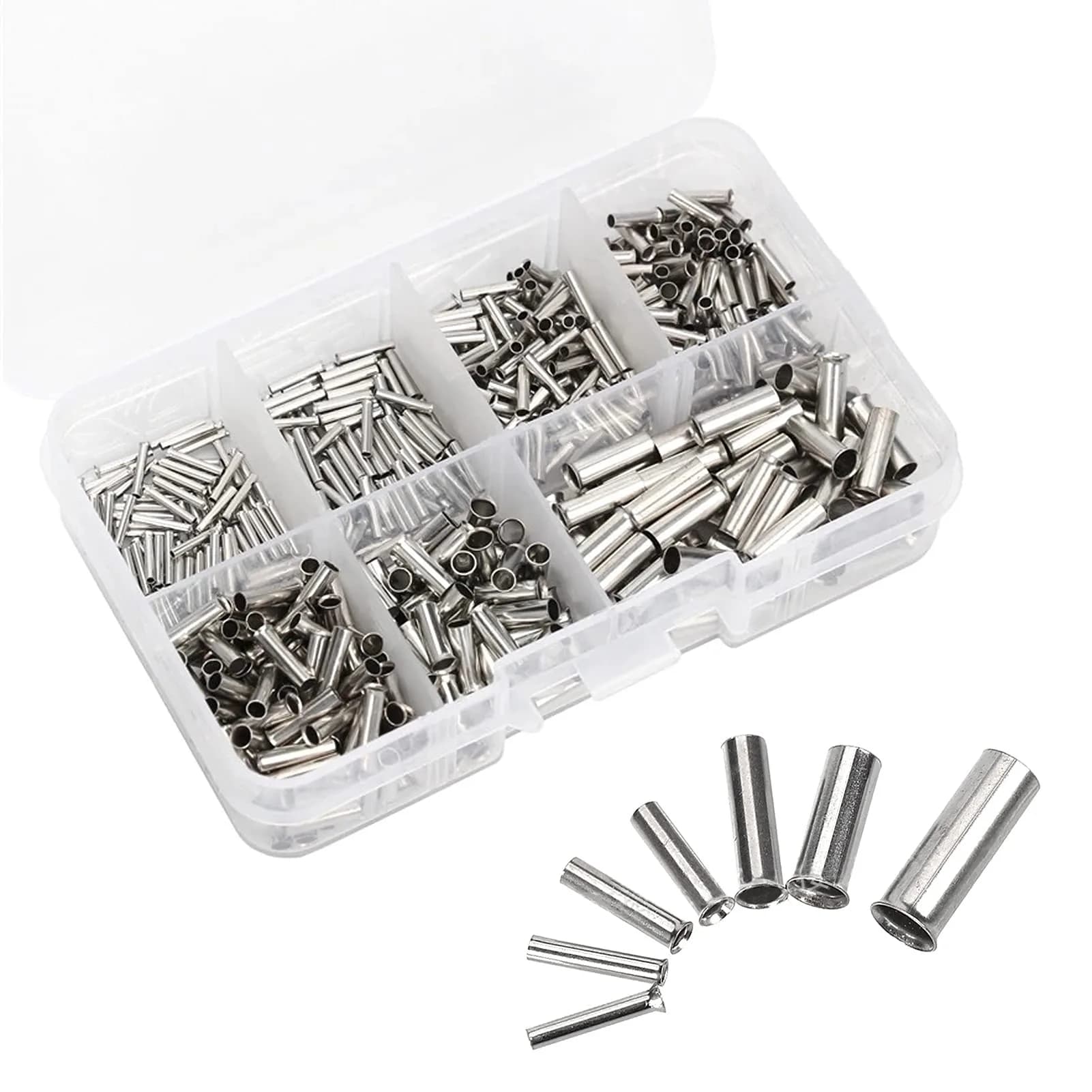 Teansic Copper Wire Ferrules Kit, 250Pcs, 7 Sizes, Non Insulated, Copper, AWG 8-18 | Reliable Electrical Connectors — Silver