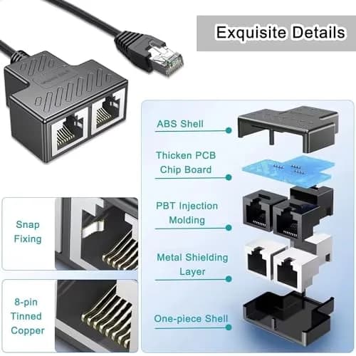 AKWOR Ethernet Splitter 1 to 2 | Double Ethernet Cable Adapter for Cat 5/5e/6/7/8 | Starlink Compatible thumbnail 6