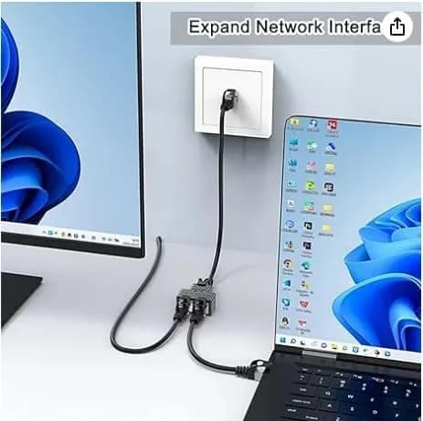 AKWOR Ethernet Splitter 1 to 2 | Double Ethernet Cable Adapter for Cat 5/5e/6/7/8 | Starlink Compatible thumbnail 4