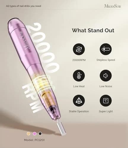 MelodySusie USB Nail Drill PC120I Purple | 20,000 RPM Portable Electric Nail File for Gentle Nail Prep thumbnail 4