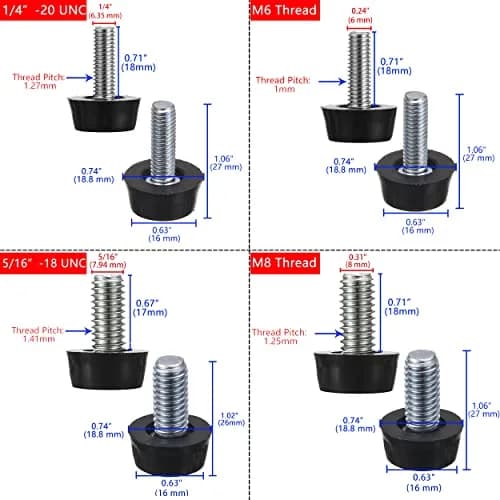MILDWOO Furniture Levelers M6 Thread Adjustable Screw in 20 Pcs | Floor-Friendly Non-Skid Design thumbnail 2