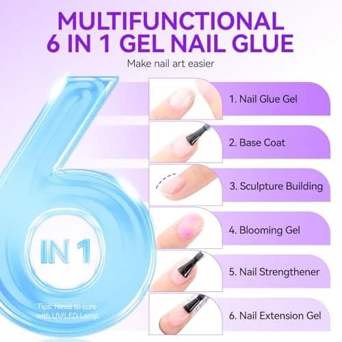 Gelike EC 6 in 1 UV Gel Nail Glue for Press Ons & Nail Tips | 8ml (0.27 Fl Oz) HEMA-Free Formula thumbnail 4