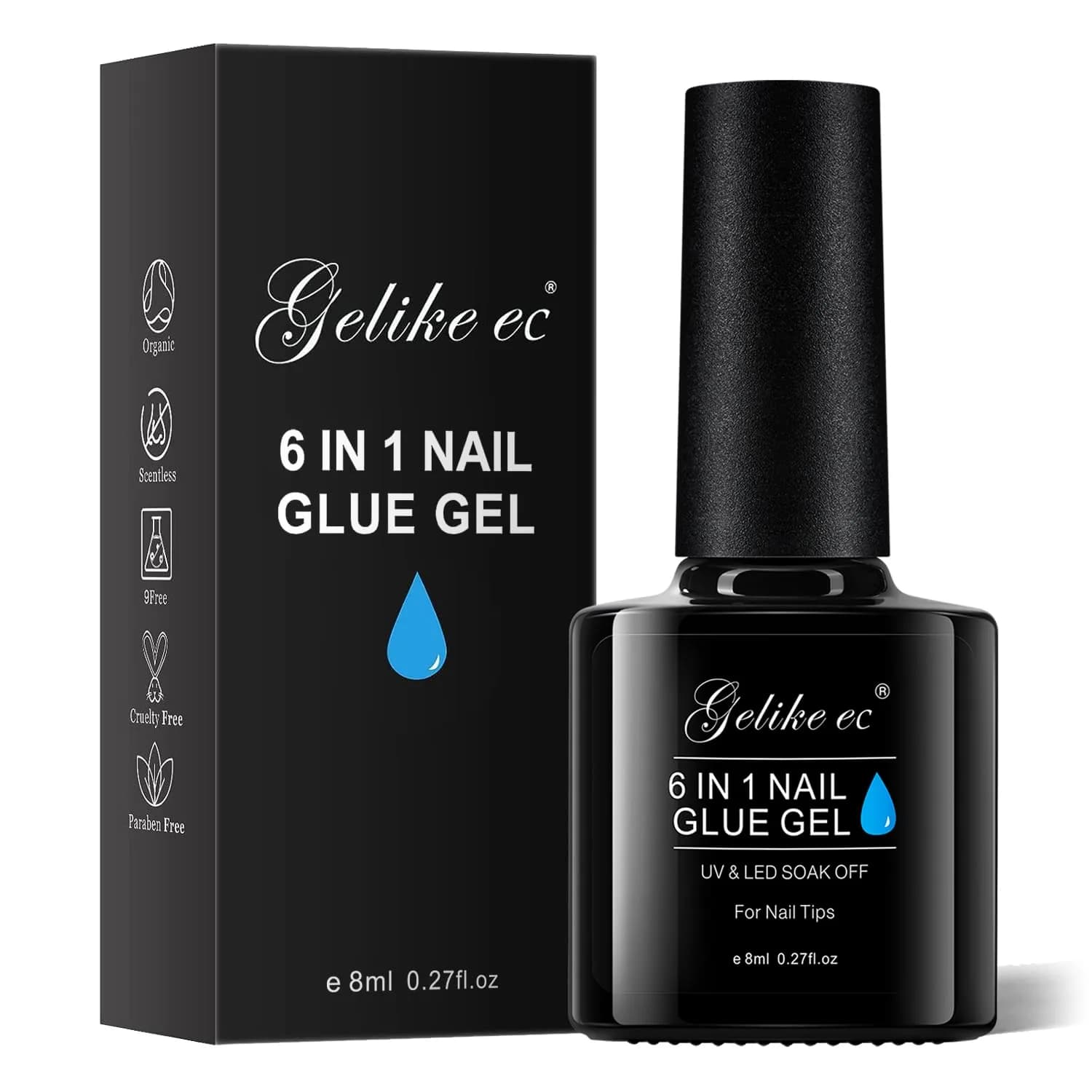 Gelike EC 6 in 1 UV Gel Nail Glue for Press Ons & Nail Tips | 8ml (0.27 Fl Oz) HEMA-Free Formula - main product image