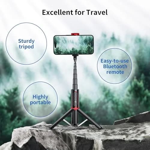 ATUMTEK Selfie Stick Tripod with Bluetooth Remote, 7.7"-31.3" Extendable Aluminum Pole for iPhone & Samsung Smartphones, Red | Integrated 3-in-1 Design thumbnail 5