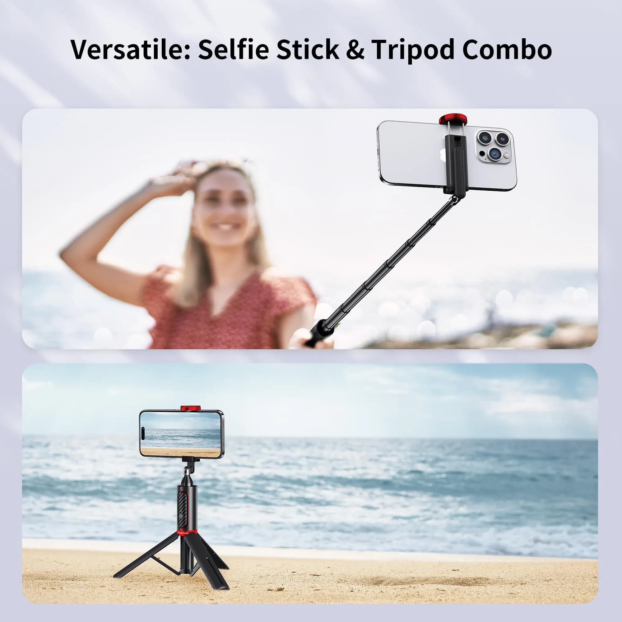 ATUMTEK Selfie Stick Tripod with Bluetooth Remote, 7.7"-31.3" Extendable Aluminum Pole for iPhone & Samsung Smartphones, Red | Integrated 3-in-1 Design - view 6