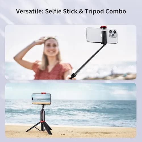 ATUMTEK Selfie Stick Tripod with Bluetooth Remote, 7.7"-31.3" Extendable Aluminum Pole for iPhone & Samsung Smartphones, Red | Integrated 3-in-1 Design thumbnail 6