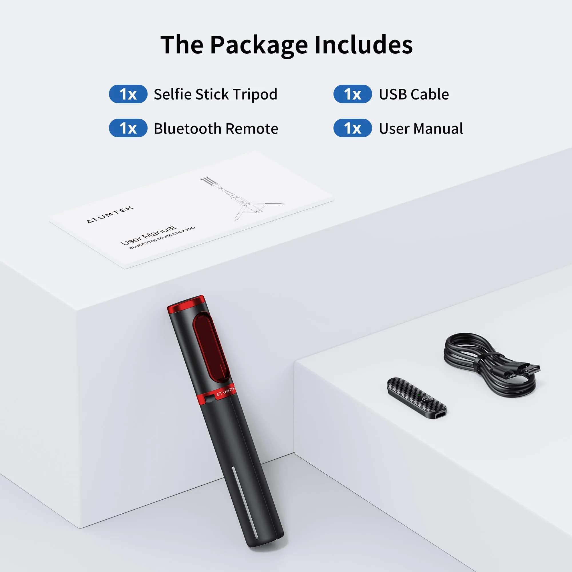 ATUMTEK Selfie Stick Tripod with Bluetooth Remote, 7.7"-31.3" Extendable Aluminum Pole for iPhone & Samsung Smartphones, Red | Integrated 3-in-1 Design - view 8