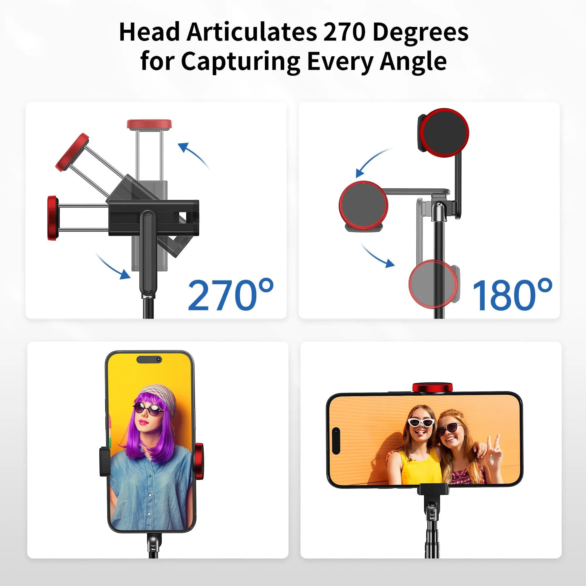 ATUMTEK Red Selfie Stick Tripod with Bluetooth Remote, Extendable Aluminum Phone Holder - view 2