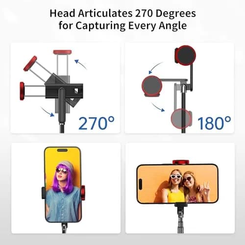 ATUMTEK Selfie Stick Tripod with Bluetooth Remote, 7.7"-31.3" Extendable Aluminum Pole for iPhone & Samsung Smartphones, Red | Integrated 3-in-1 Design thumbnail 2