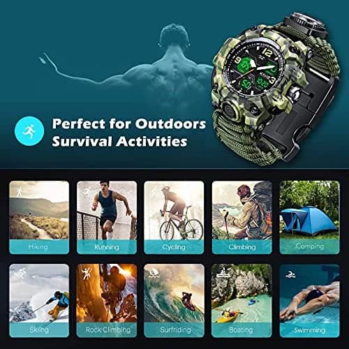 Kavie Men's Tactical Military Digital Watch 45mm (1.77in) | 23-in-1 Survival Multi-Functional Outdoor Waterproof Camouflage Sports Watch thumbnail 5