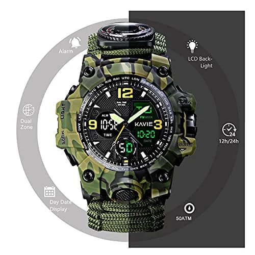 Kavie Men's Tactical Military Digital Watch 45mm (1.77in) | 23-in-1 Survival Multi-Functional Outdoor Waterproof Camouflage Sports Watch thumbnail 2
