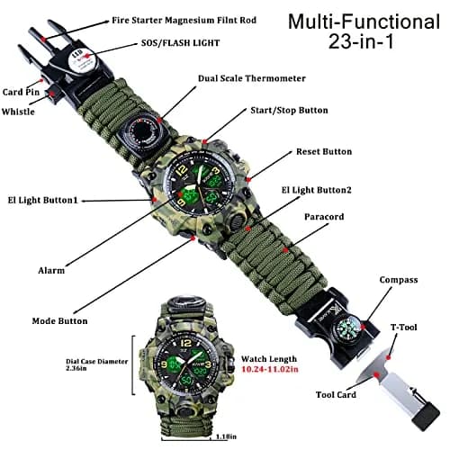 Kavie Men's Tactical Military Digital Watch 45mm (1.77in) | 23-in-1 Survival Multi-Functional Outdoor Waterproof Camouflage Sports Watch thumbnail 3