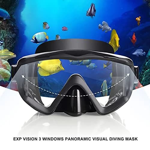 EXP VISION Pano 3 Window Scuba Diving Mask, Tempered Glass Snorkel Mask 280g (9.87 oz) | Wide View Anti-Fog Swim Mask thumbnail 2
