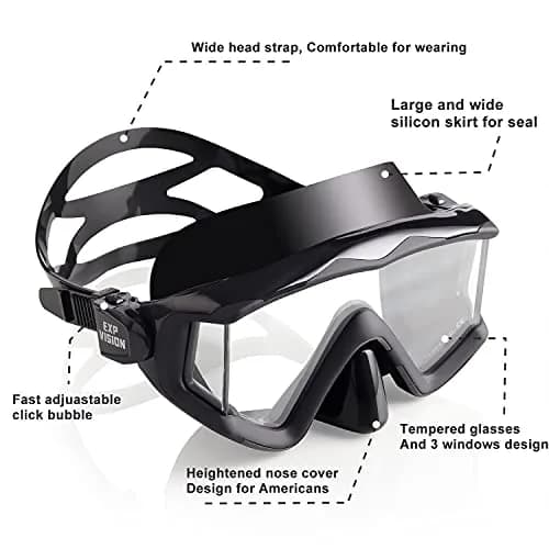 EXP VISION Pano 3 Window Scuba Diving Mask, Tempered Glass Snorkel Mask 280g (9.87 oz) | Wide View Anti-Fog Swim Mask thumbnail 3