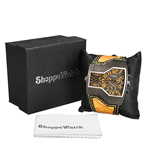 ShoppeWatch Unique Men's Dual Time Display Watch 54mm Case | Quartz Movement Leather Band thumbnail 4