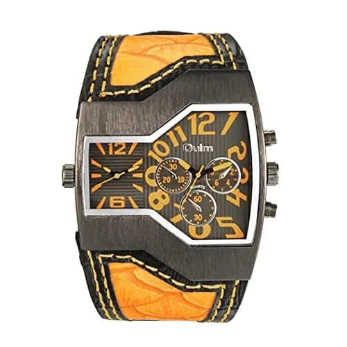 ShoppeWatch Unique Men's Dual Time Display Watch 54mm Case | Quartz Movement Leather Band thumbnail 1