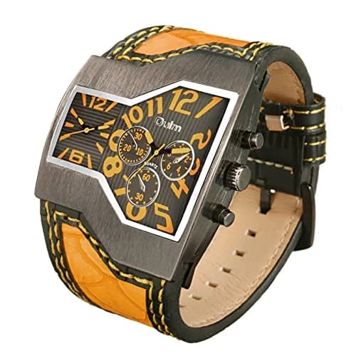 ShoppeWatch Unique Men's Dual Time Display Watch 54mm Case | Quartz Movement Leather Band thumbnail 2