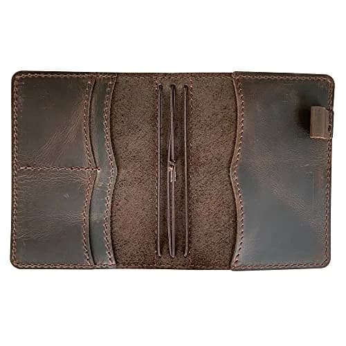 newestor Travelers Notebook Cover Passport Size Dark Brown | Genuine Leather with Pen Loop & Card Slots thumbnail 4