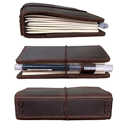 newestor Travelers Notebook Cover Passport Size Dark Brown | Genuine Leather with Pen Loop & Card Slots thumbnail 6