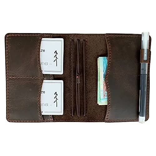 newestor Travelers Notebook Cover Passport Size Dark Brown | Genuine Leather with Pen Loop & Card Slots thumbnail 3