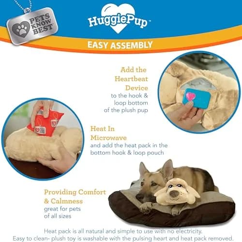 Pets Know Best HuggiePup Comfort Companion with Heartbeat & Heating | Calms Dogs & Puppies, Reusable, Chocolate thumbnail 4