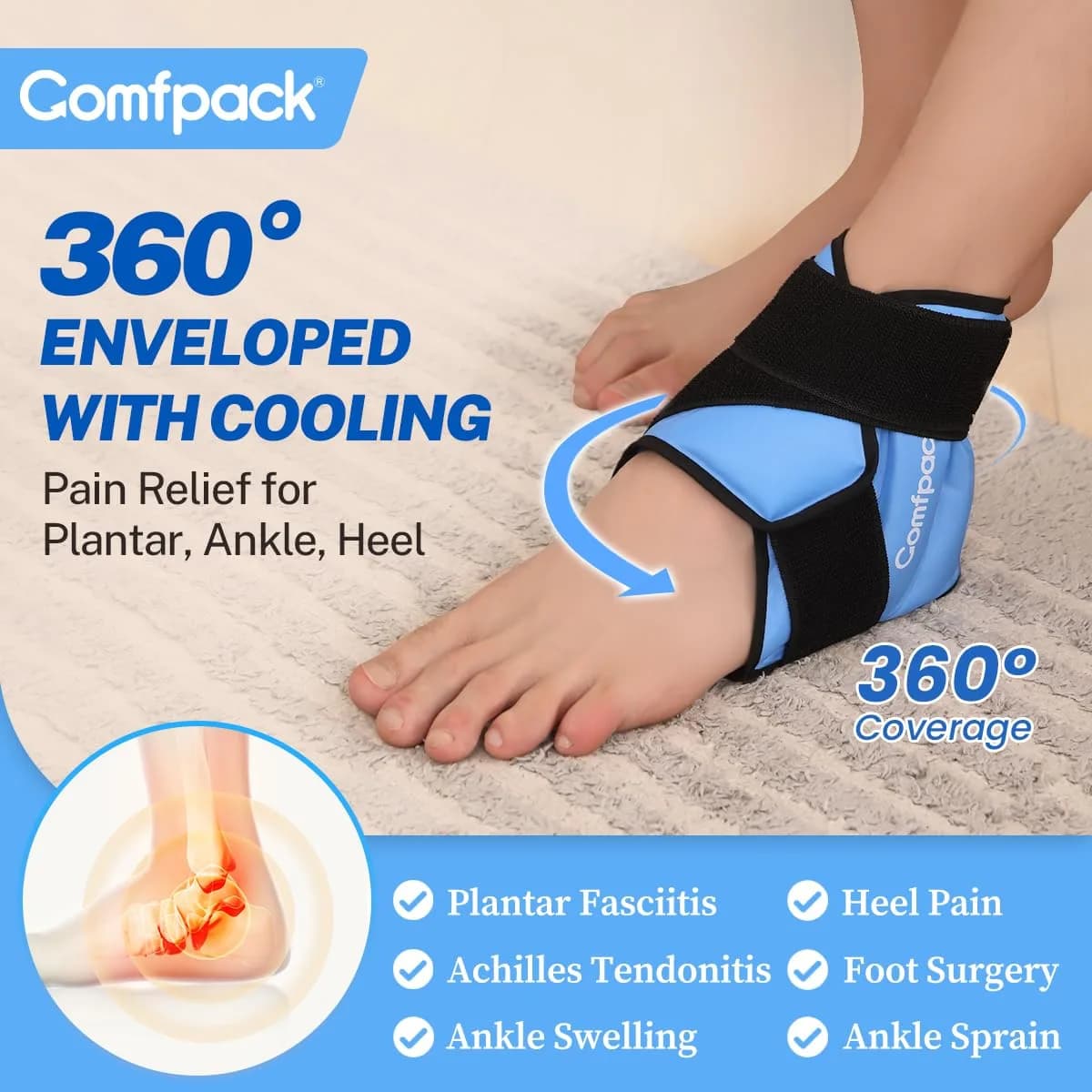 Comfpack Heel Ice Pack Wrap for Plantar Fasciitis Relief, Ankle Ice Pack Wrap for Swelling, 1 Count (Pack of 1) | Targeted Relief for Foot & Ankle Pain - view 2
