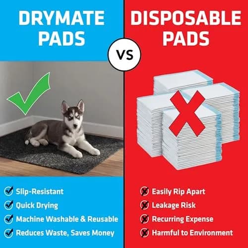 Drymate Jumbo Dog Playpen Mat 60x74 Charcoal | Super Absorbent Waterproof Reusable Puppy Pad thumbnail 6