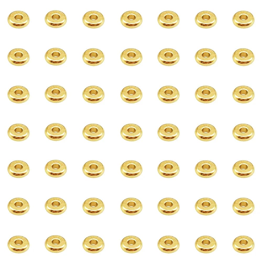 INSPIRELLE 4mm Yellow Gold Plated Brass Heishi Beads (100pcs) | Smooth Metal Spacer Beads for Jewelry Making - main product image
