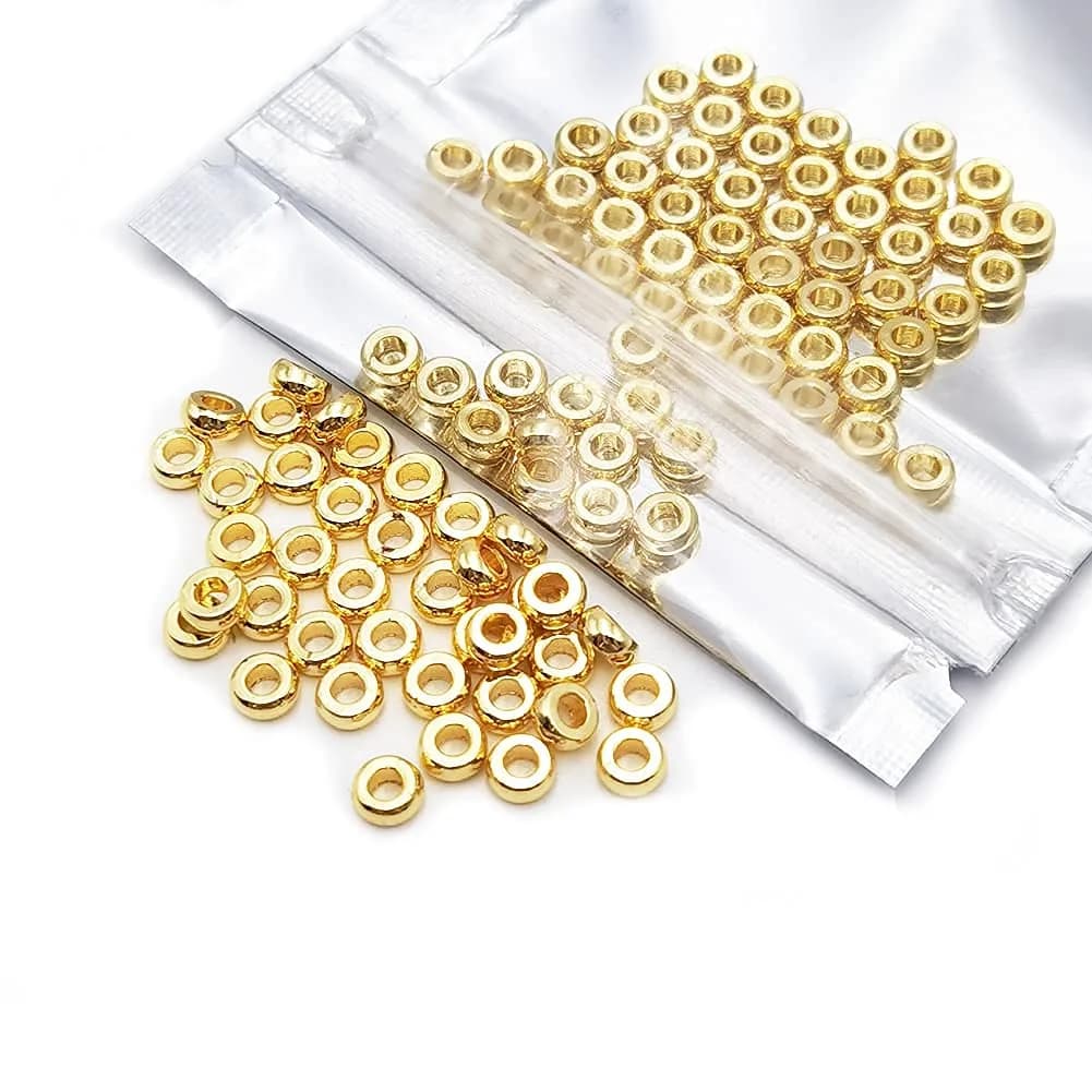 INSPIRELLE 4mm Yellow Gold Plated Brass Heishi Beads (100pcs) | Smooth Metal Spacer Beads for Jewelry Making - view 5