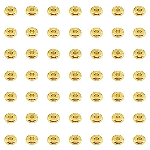 INSPIRELLE 4mm Yellow Gold Plated Brass Heishi Beads (100pcs) | Smooth Metal Spacer Beads for Jewelry Making thumbnail 1