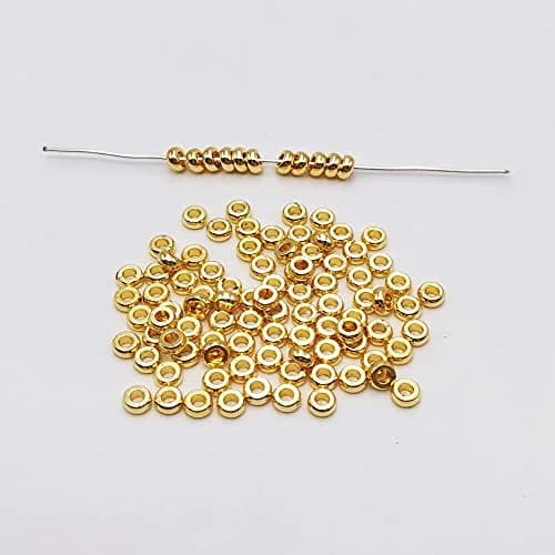 INSPIRELLE 4mm Yellow Gold Plated Brass Heishi Beads (100pcs) | Smooth Metal Spacer Beads for Jewelry Making thumbnail 2
