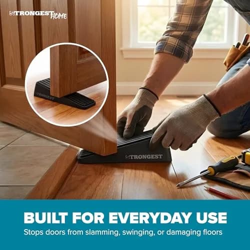 STRONGEST HOME Black Door Stoppers for Bottom of Door, Metal Door Stop | Heavy Duty Zinc Alloy, Fits 0.16-1 in Gaps thumbnail 4