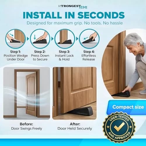 STRONGEST HOME Black Door Stoppers for Bottom of Door, Metal Door Stop | Heavy Duty Zinc Alloy, Fits 0.16-1 in Gaps thumbnail 7