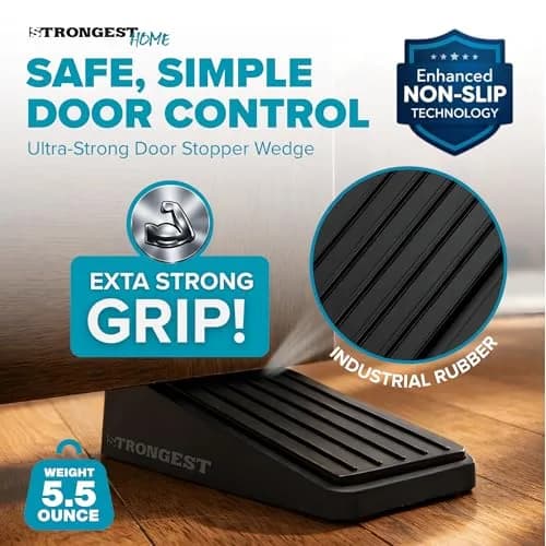 STRONGEST HOME Black Door Stoppers for Bottom of Door, Metal Door Stop | Heavy Duty Zinc Alloy, Fits 0.16-1 in Gaps thumbnail 2