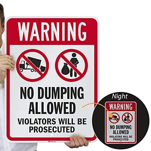 SmartSign 24 x 18 inch Warning No Dumping Allowed Metal Sign, 80 mil Aluminum, 3M Laminated Reflective Material thumbnail 2