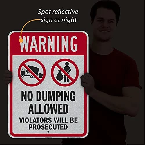 SmartSign 24 x 18 inch Warning No Dumping Allowed Metal Sign, 80 mil Aluminum, 3M Laminated Reflective Material thumbnail 3