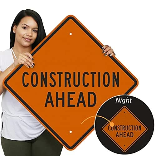 SmartSign 24 x 24 inch Construction Ahead Metal Sign, 80 mil Aluminum, 3M Laminated Reflective Sign, Black, Silver & Orange | Heavy-Duty Outdoor Safety Sign thumbnail 2