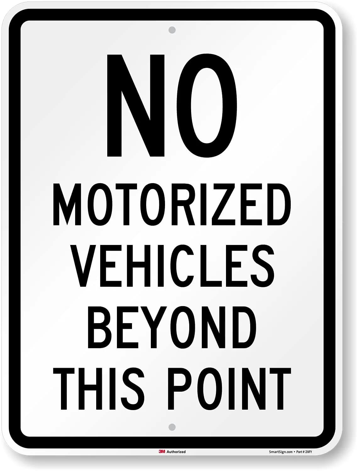 SmartSign No Motorized Vehicles Beyond This Point Metal Sign 61x46 cm (24x18 inch) | Durable 80 mil Aluminum with 3M Reflective Lamination — Black and White