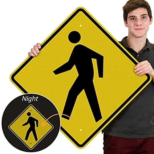 SmartSign 24 x 24 inch Pedestrian Traffic MUTCD-Compliant Metal Sign (Symbol Only), 80 mil Aluminum, 3M Laminated Engineer Grade Reflective Material, Black and Yellow thumbnail 2
