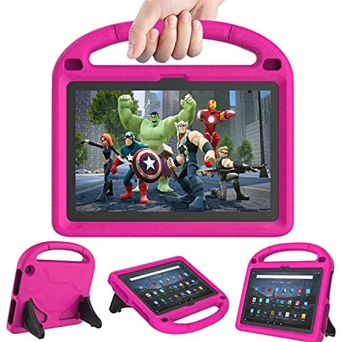 DICEKOO Fire HD 10 & HD 10 Plus 13th/11th Gen Kids Tablet Case | Drop-Resistant, Handle & Stand, Pink thumbnail 1