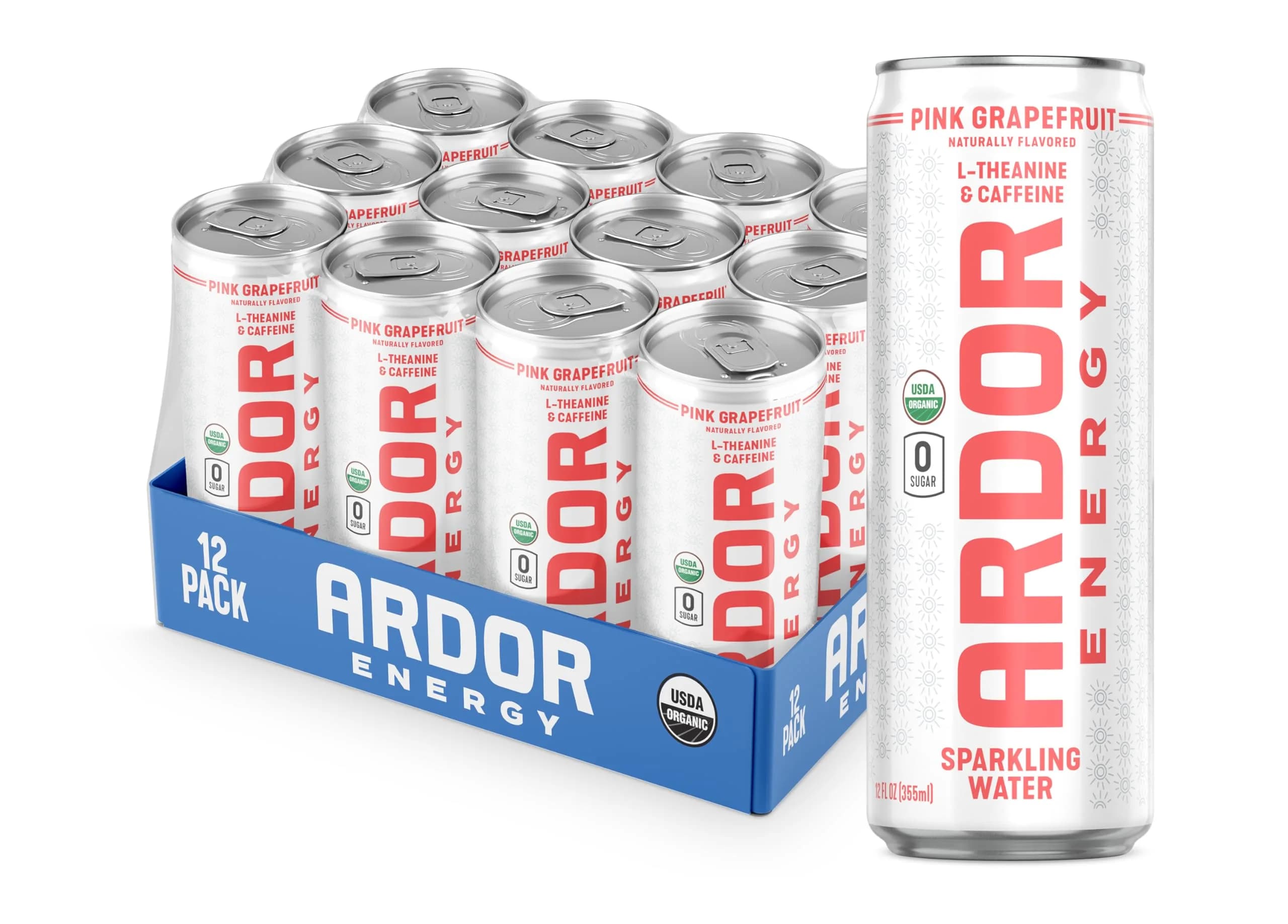 ARDOR ENERGY Pink Grapefruit Sparkling Water 12 Fl Oz | Unsweetened, Organic, Zero Calorie